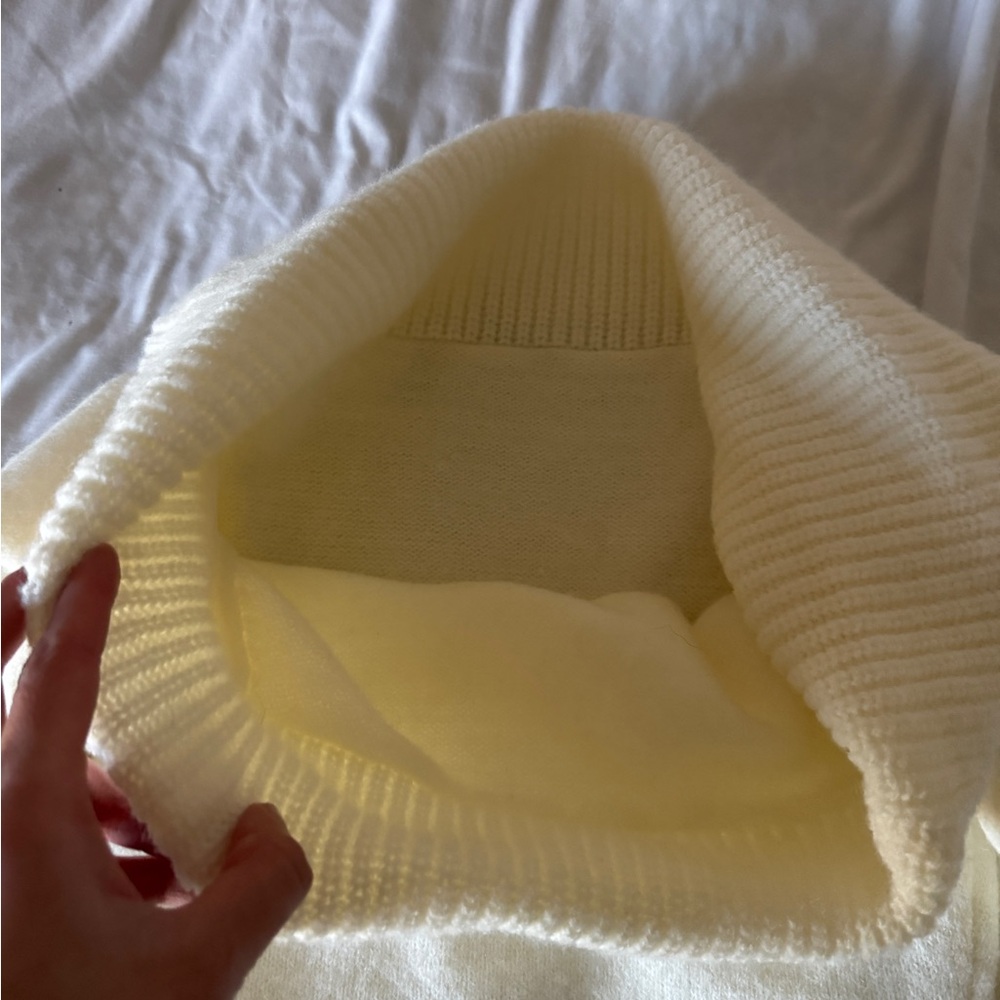 Cream Off The Shoulder Cowl Neck Sweater Ivory Oversized Cozy Knit Small - Picture 3 of 15